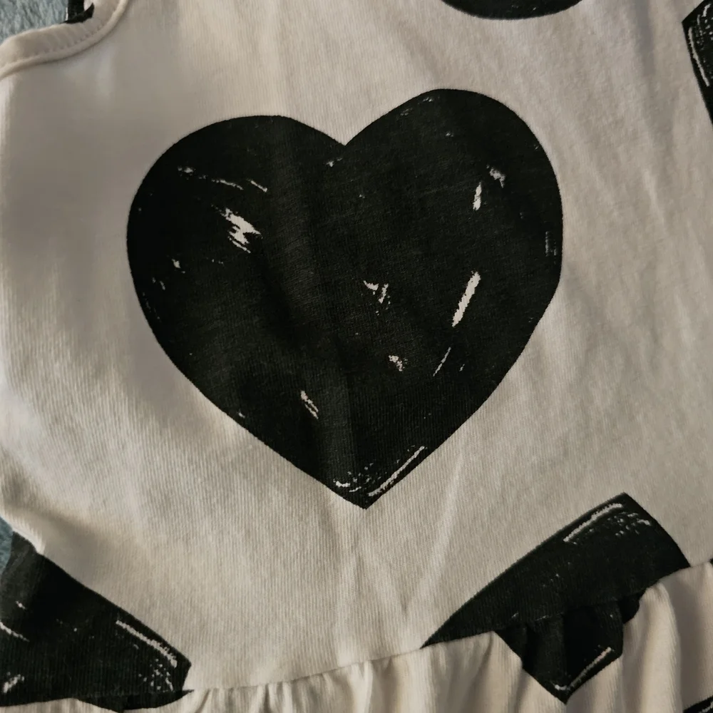Heart Patterned Kids Dress - Black and White